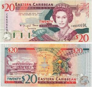 Q0805 Banknote Eastern Caribean 20 Dollars Elizabeth II 1994 UNC -> M offer
