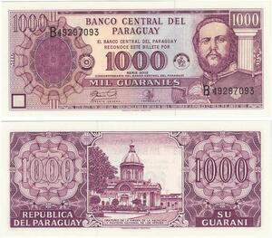Q0811 Banknote Paraguay 1000 Guaranies Mariscal Francisco Solano Lopez 2002