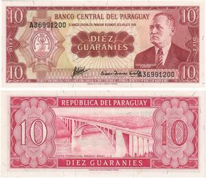 Q0816 Banknote Paraguay 10 Guaranies General Eugenio 1963 UNC -> Make offer