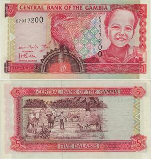 Q1001 Banknote Gambia 5 Dalasis 2001-2006 UNC -> Make Offer