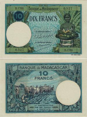 Q1009 Banknote Madagascar 10 Francs Paysan Zébus 1940 UNC -> Make Offer