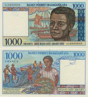 Q1015 Banknote Madagascar 1000 Francs 200 Ariary 1994 UNC MS66 - 68