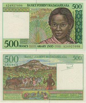 Q1016 Banknote Madagascar 500 Francs 100 Ariary 1994 UNC -> Make Offer