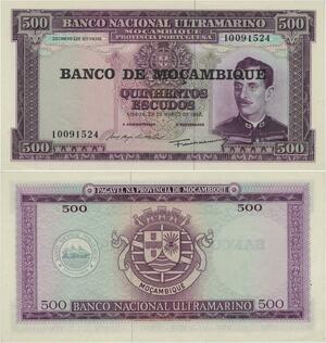 Q1022 Banknote Mozambique 500 Escudos 1967 UNC -> Make Offer