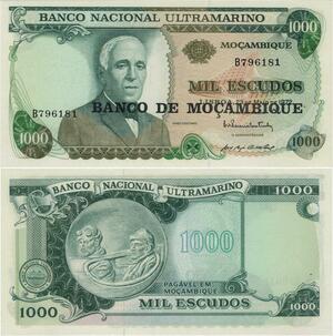 Q1023 Banknote Mozambique 1000 Escudos G. Coutinho Aviateurs 1972 UNC
