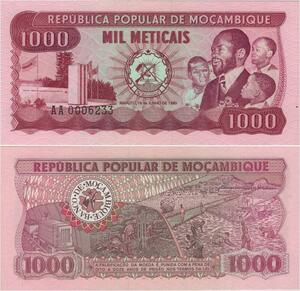 Q1026 Banknote Mozambique 1000 Meticais 1980 UNC -> Make Offer