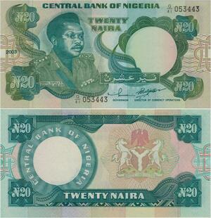 Q1048 Banknote Nigeria 20 Naira Murtala R Muhammed 2003 UNC -> Make Offer