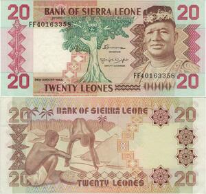 Q1054 Banknote Sierra Leone 20 Leones President S Stevens 1984 UNC