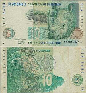 Q1063 Banknote South Africa 10 Rand Rhinoceros 1993 - 1999 -> Make Offer
