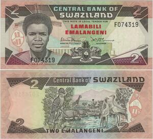 Q1066 Banknote Swaziland 2 Emalangeni King Mswati III 1987 -> Make Offer