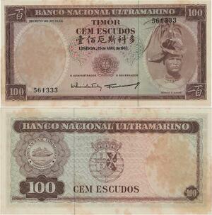 Q1076 Banknote Indonesia Portuguese Timor 100 Escudos Régulo Aleixo 1963 AU