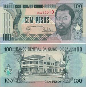 Q1098 Banknote Guinea Bissau 100 Pesos Auguste 1990 UNC -> Make Offer