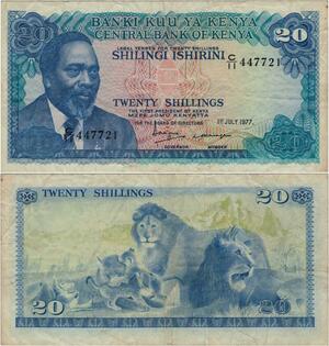 Q1103 Banknote Kenya 20 Shillings Mzee Jomo Kenyatta 1977 -> Make Offer