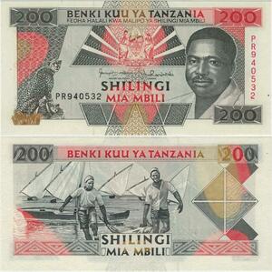 Q1121 Banknote Tanzania 200 Shilingi President Mwiny 1993 UNC -> Make Offer