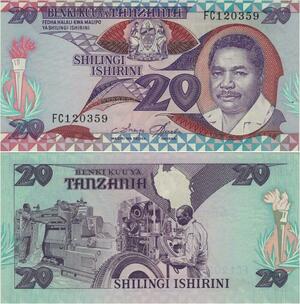 Q1126 Banknote Tanzania 20 Shilingi President Mwinyi 1987 UNC -> Make Offer