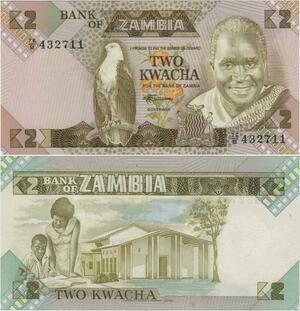 Q1129 Banknote Zambia 2 Kwacha President Kenneth Kaunda 1980 UNC -> Offer