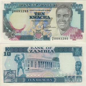 Q1131 Banknote Zambia 10 Kwacha President Kenneth Kaunda 1989 UNC -> Offer
