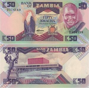 Q1135 Banknote Zambia 50 Kwacha President Kenneth Kaunda 1986 UNC -> Offer