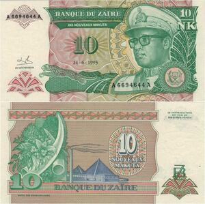 Q1143 Banknote Zaire Congo 10 Nouveaux Makuta Mobutu Seko 1993 UNC -> Offer