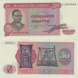 Q1145 Banknote Zaire Congo 50 Makuta Mobutu Sese Seko 1979 UNC -> M Offer
