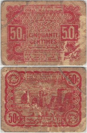 Q1267 Banknote Morocco 50 Centimes 1944 -> Make offer