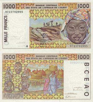 Q1281 Banknote Western African States 1000 Francs 1991-2003 UNC ->M offer