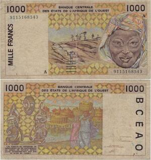 Q1282 Banknote Western African States 1000 Francs 1991-2003 -> Make offer