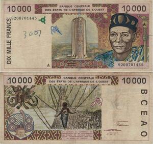 Q1287 Banknote Western African States 10000 Francs 1992 -> Make offer