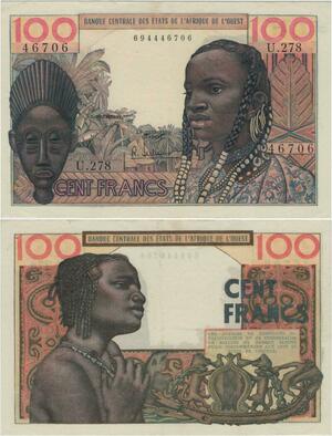 Q1305 Banknote West Africa 100 Francs CFA 1965 UNC -> Make offer