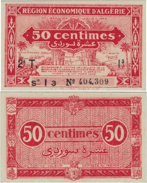 Q1327 Banknote Algeria 50 Centimes 1944 UNC -> Make offer