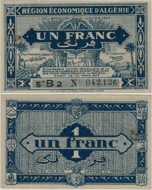 Q1334 Banknote Algeria 1 Franc 1949 AU -> Make offer