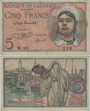 Q1336 Banknote Algeria 5 Francs 1944 -> Make offer