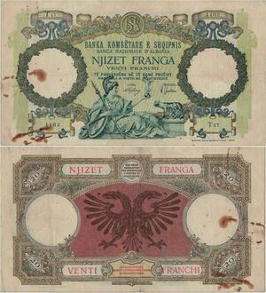 Q1375 Banknote Albania 20 Frangas Roma 1939 -> Make offer