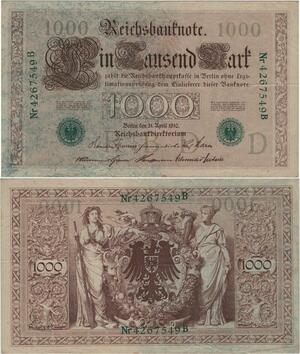 Q1382 Banknote Germany 1000 Marks 1910 UNC -> Make offer