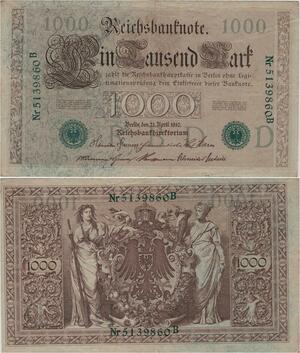 Q1384 Banknote Germany 1000 Marks 1910 UNC -> Make offer