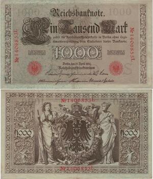 Q1387 Banknote Germany 1000 Marks 1910 UNC -> Make offer