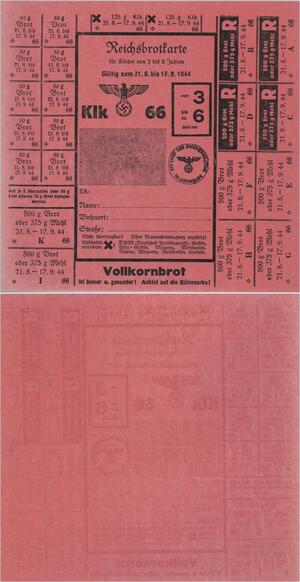 Q1445 Rare Luxembourg Reichsbrotkarte Ration Ticket Brot WWII 1944 UNC