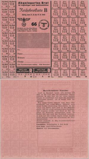 Q1447 Rare Luxembourg Reichsbrotkarte B Ration Ticket Brot WWII 1944 UNC