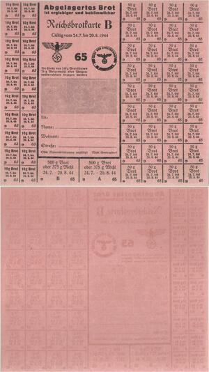 Q1449 Rare Luxembourg Reichsbrotkarte B Ration Ticket Brot WWII 1944 UNC
