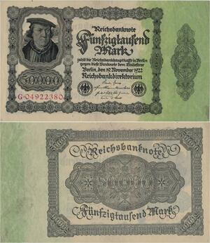 Q1457 Banknote Germany 50000 Reichmarks  1922 AU -> M offer