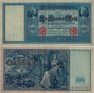 Q1476 Banknote Germany 100 Marks 1909 -> Make offer