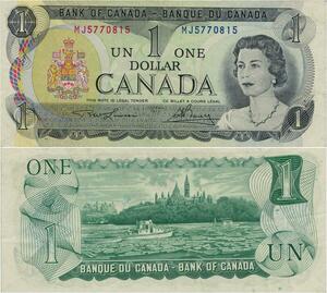 Q1486 Banknote Canada 1 Dollar Elizabeth II 1973 AU+ -> Make offer