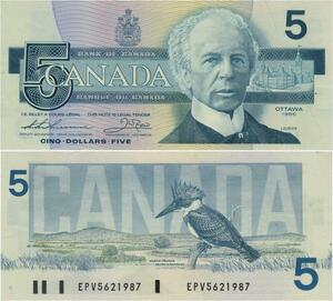 Q1487 Banknote Canada 5 Dollars Henry Charles Wilfrid Laurier 1986 UNC