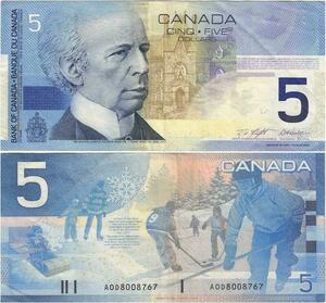 Q1493 Banknote Canada Hockey 5 Dollars Henry Charles Wilfrid Laurier 2002 AU