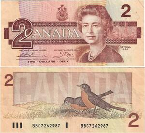 Q1495 Banknote Canada 2 Dollars Elizabeth II 1986 AU -> Make offer
