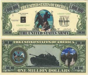 Q1502 Banknote USA 1 Milion Dollars US Army Irak War Bush Powell 2001 UNC