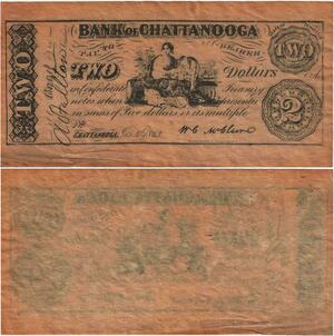 Q1526 Banknote USA Bank of Chattanooga 2 Dollars 1863 AU -> Make offer