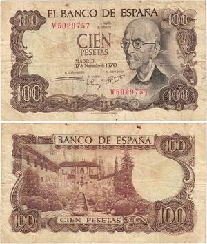 Q1819 Banknote Spain 100 Pesetas Manuel de Falla 1970 -> Make offer
