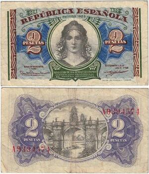Q1826 Banknote Spain 2 Pesetas 1938 Banco de Espana -> Make offer