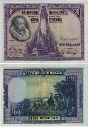 Q1831 Banknote Spain 100 Pesetas Miguel de Cervantes 1928 UNC -> Make offer
